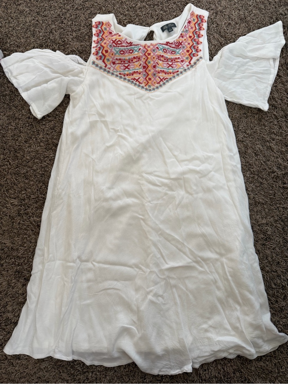White Embroidered Cold-Shoulder Dress